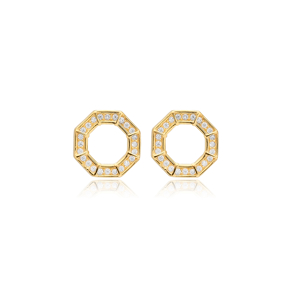 Octagon Shape Geometric Sterling Silver Stud Earrings