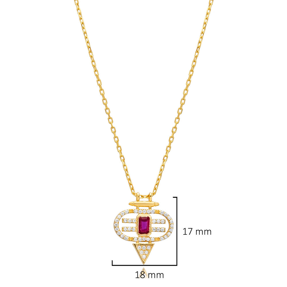 Ruby CZ Geometric Unique Design 925 Silver Charm Pendant Necklace