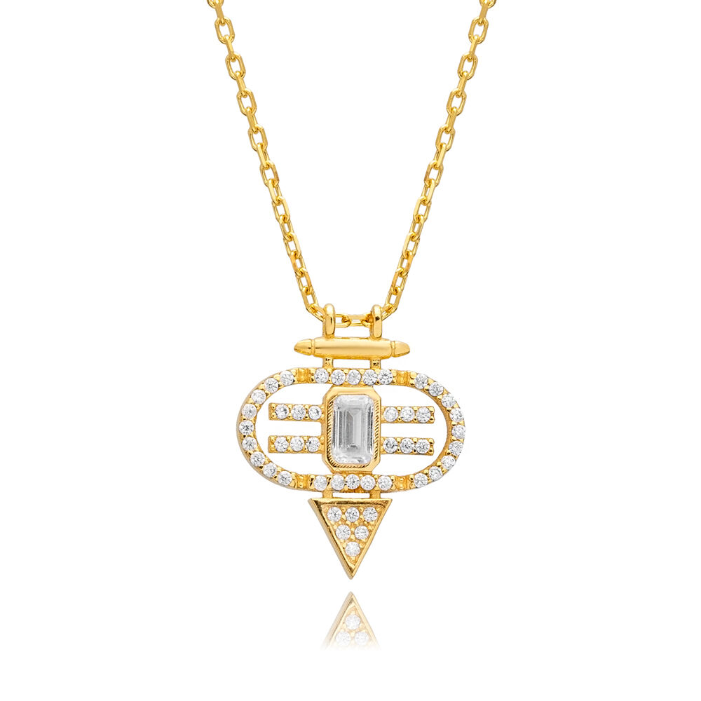 CZ Geometric Unique Design 925 Silver Charm Pendant Necklace