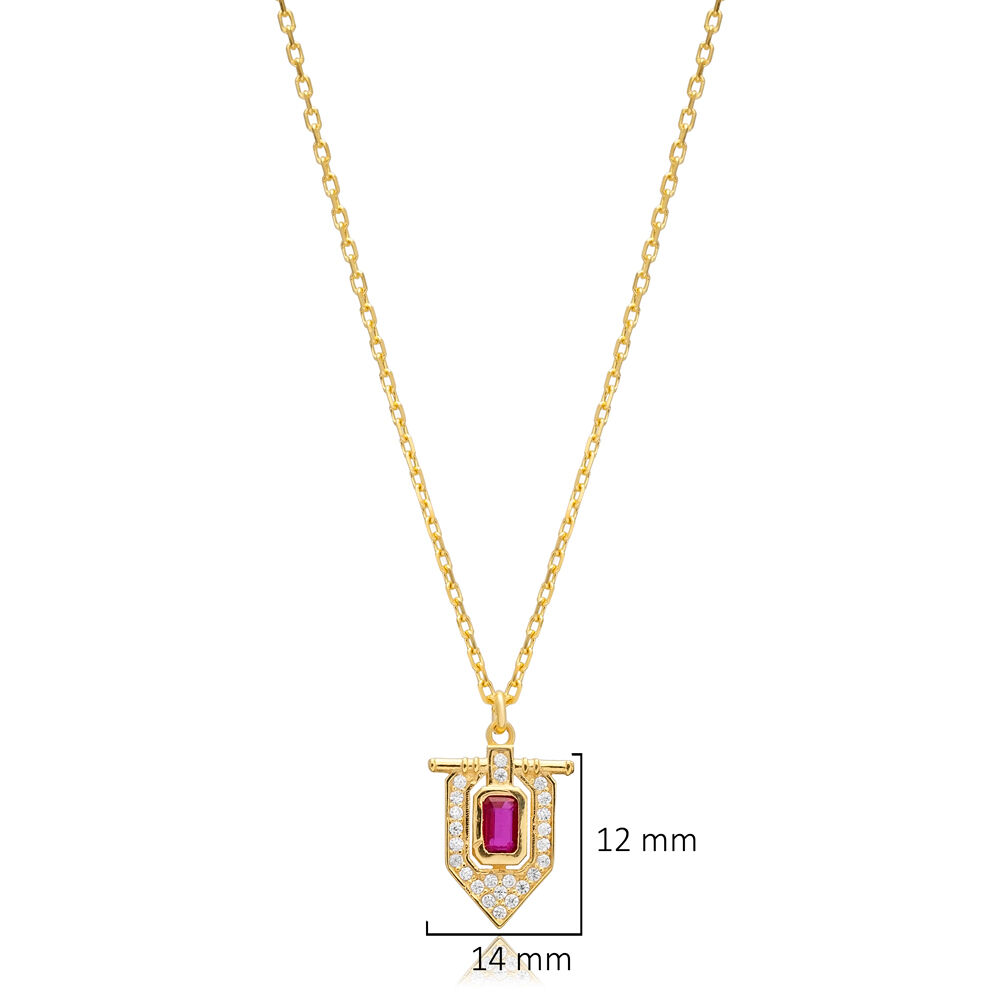 Ruby CZ Popular Design Geometric Sterling Silver Charm Necklace