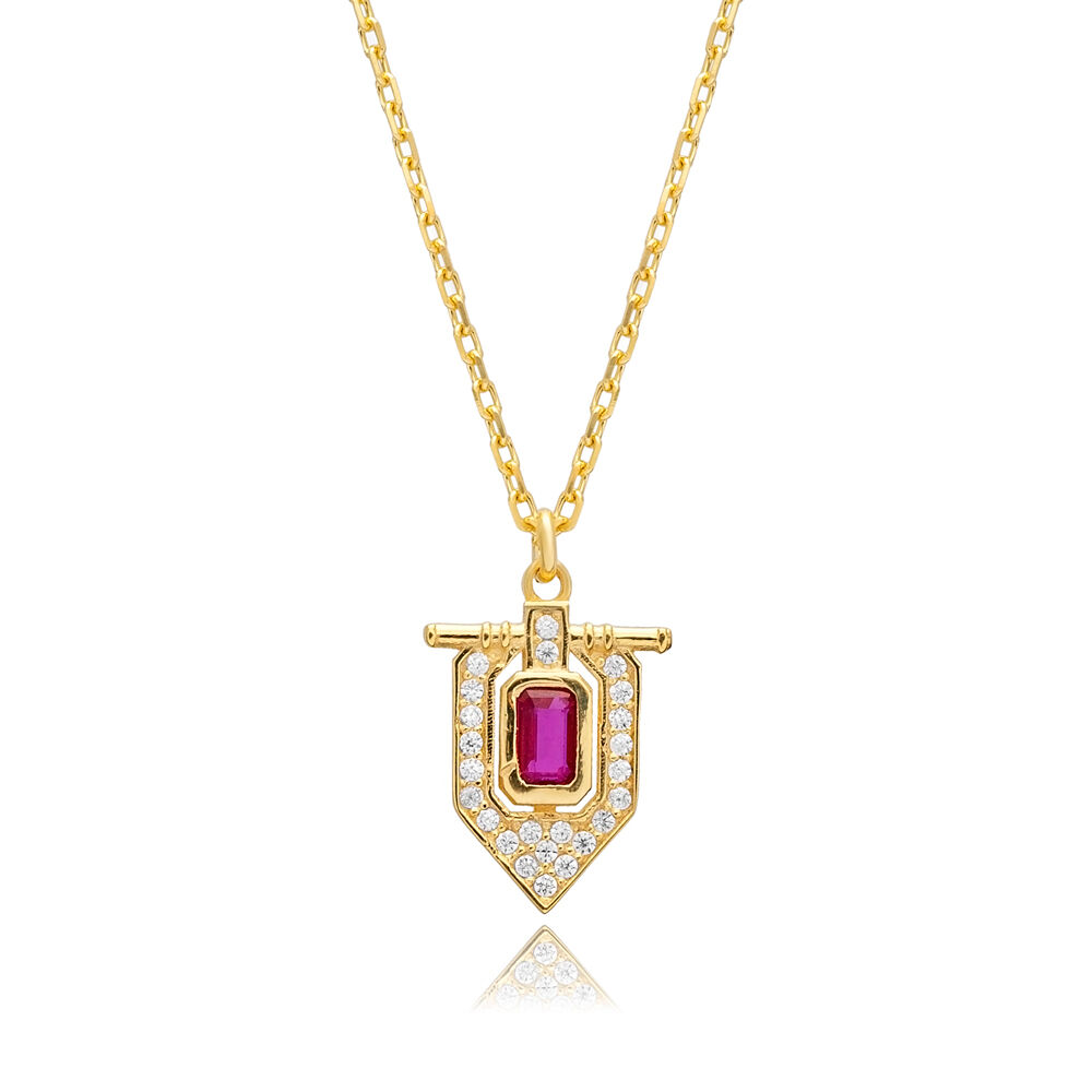 Ruby CZ Popular Design Geometric Sterling Silver Charm Necklace