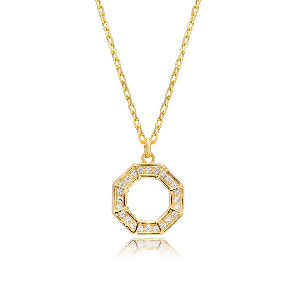 Octagon Shape Geometric Sterling Silver Charm Necklace