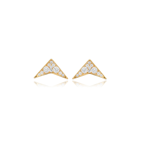 Boomerang Shape Zircon Stone Stud Earring Silver Jewelry