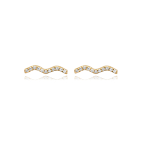 Wave Design Zircon Stone Stud Earring 925 Silver Jewelry