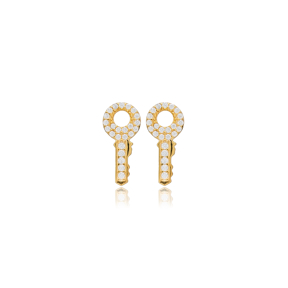 Key Design CZ Stone 925 Silver Stud Earring