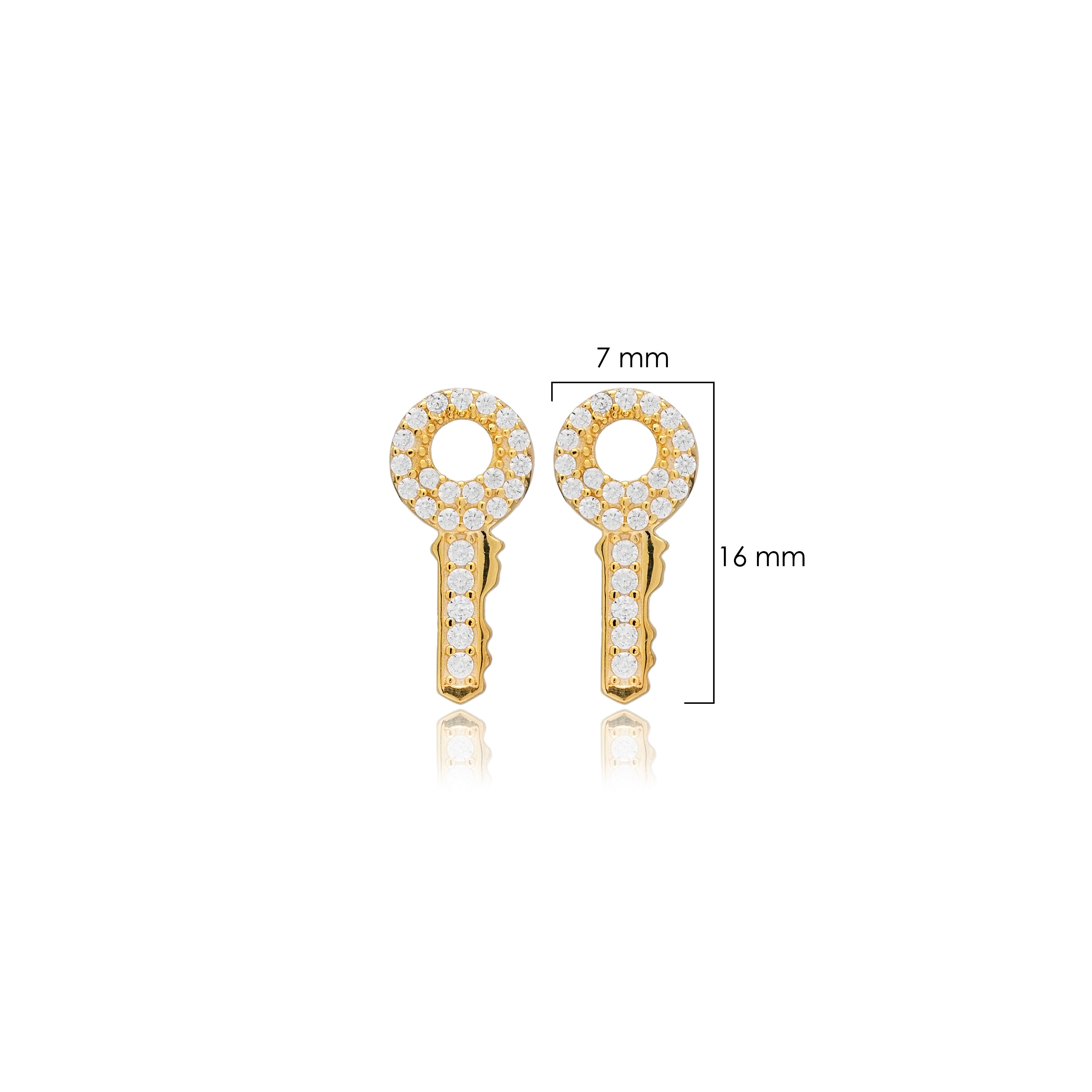 Key Design CZ Stone 925 Silver Stud Earring