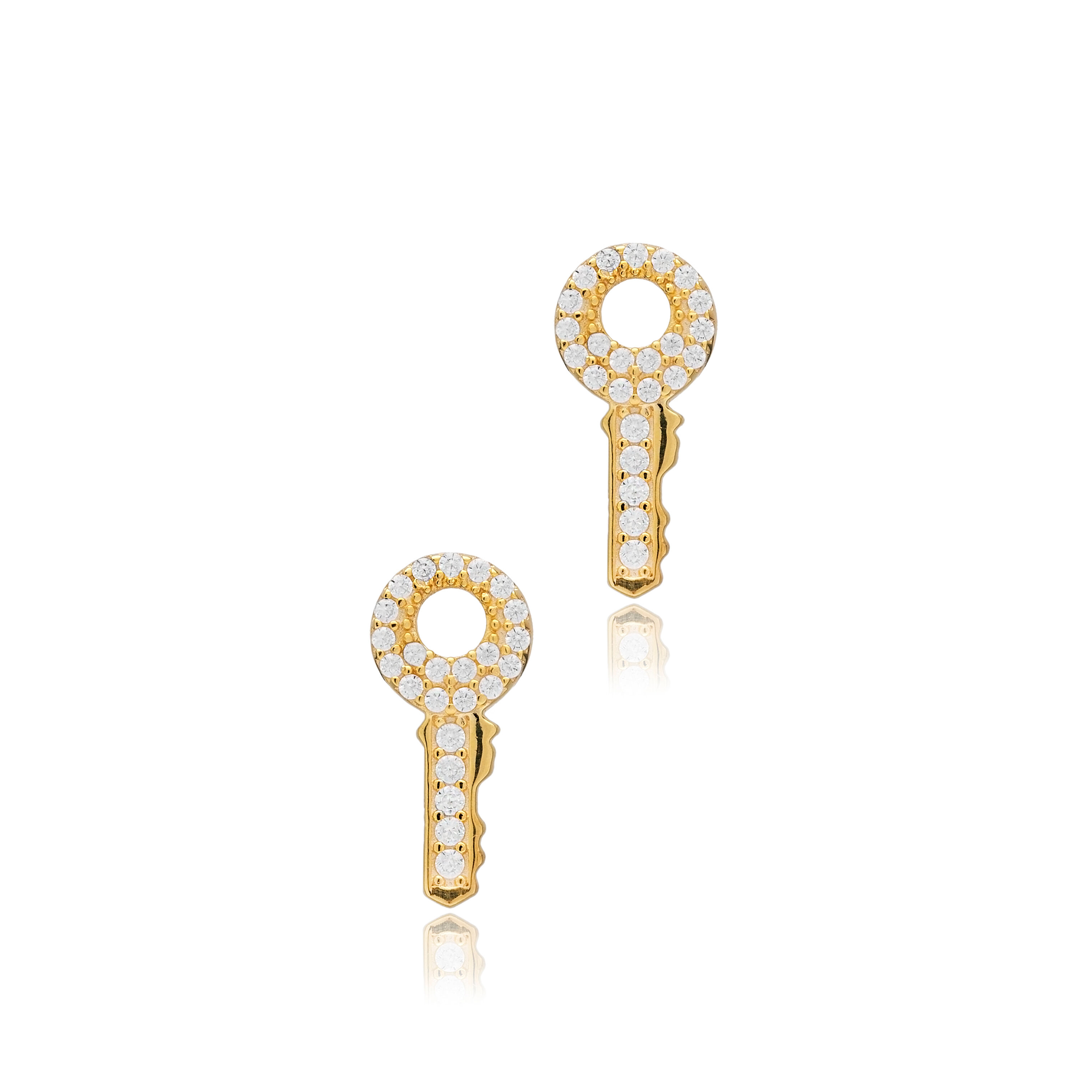 Key Design CZ Stone Silver Stud Earrings