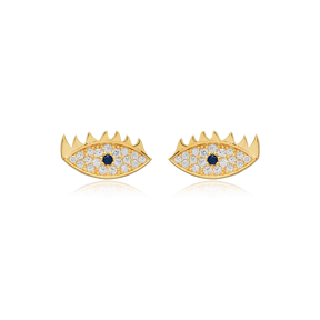 Sapphire CZ Stone Evil Eye Design Stud Earring