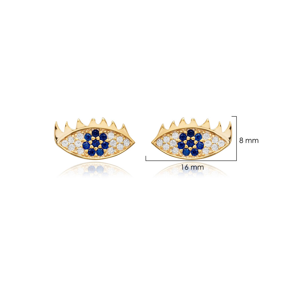 Evil Eye Design Sapphire Stud Earrings