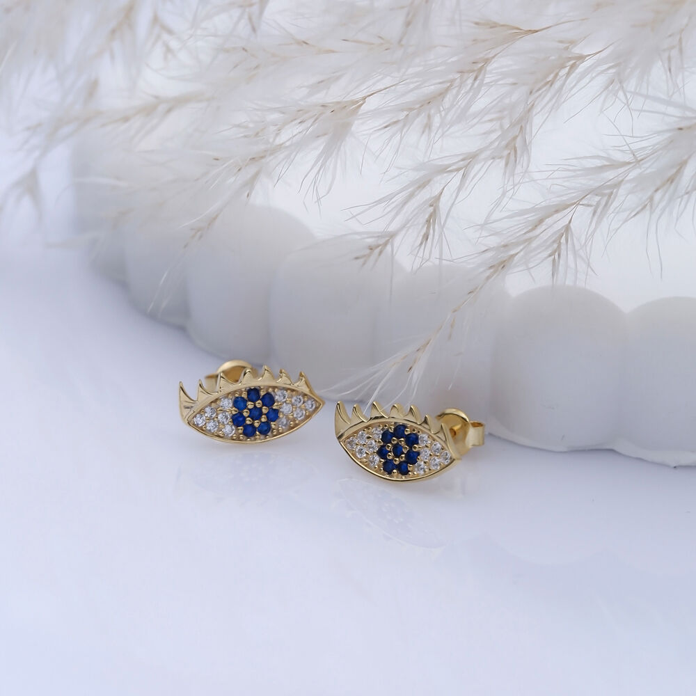 Evil Eye Design Sapphire Stud Earrings