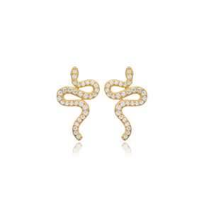 Snake Design CZ Stone Stud Earring Silver Jewelry