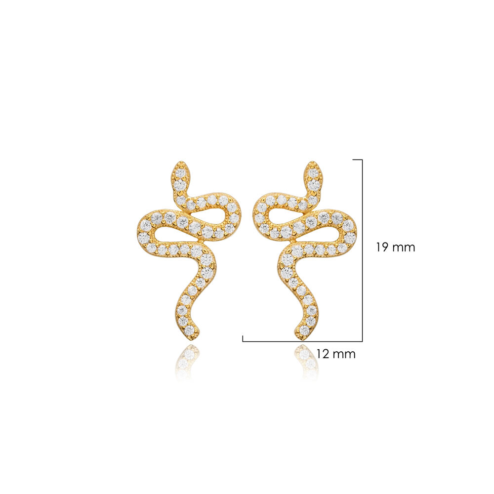 Snake Design CZ Stone Stud Earring Silver Jewelry