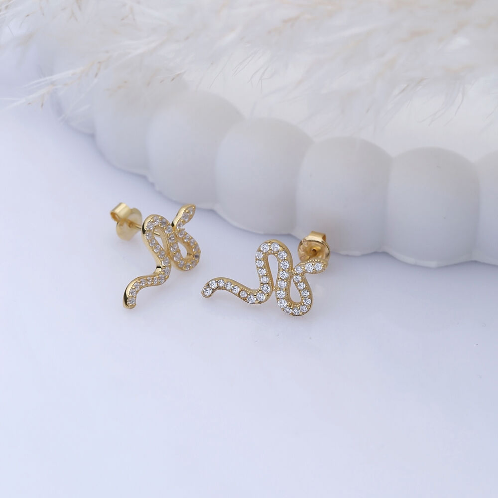 Snake Design CZ Stone 925 Stud Earrings