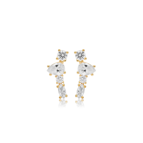 Drop Shape ZC Stone Stud Earring Silver Jewelry