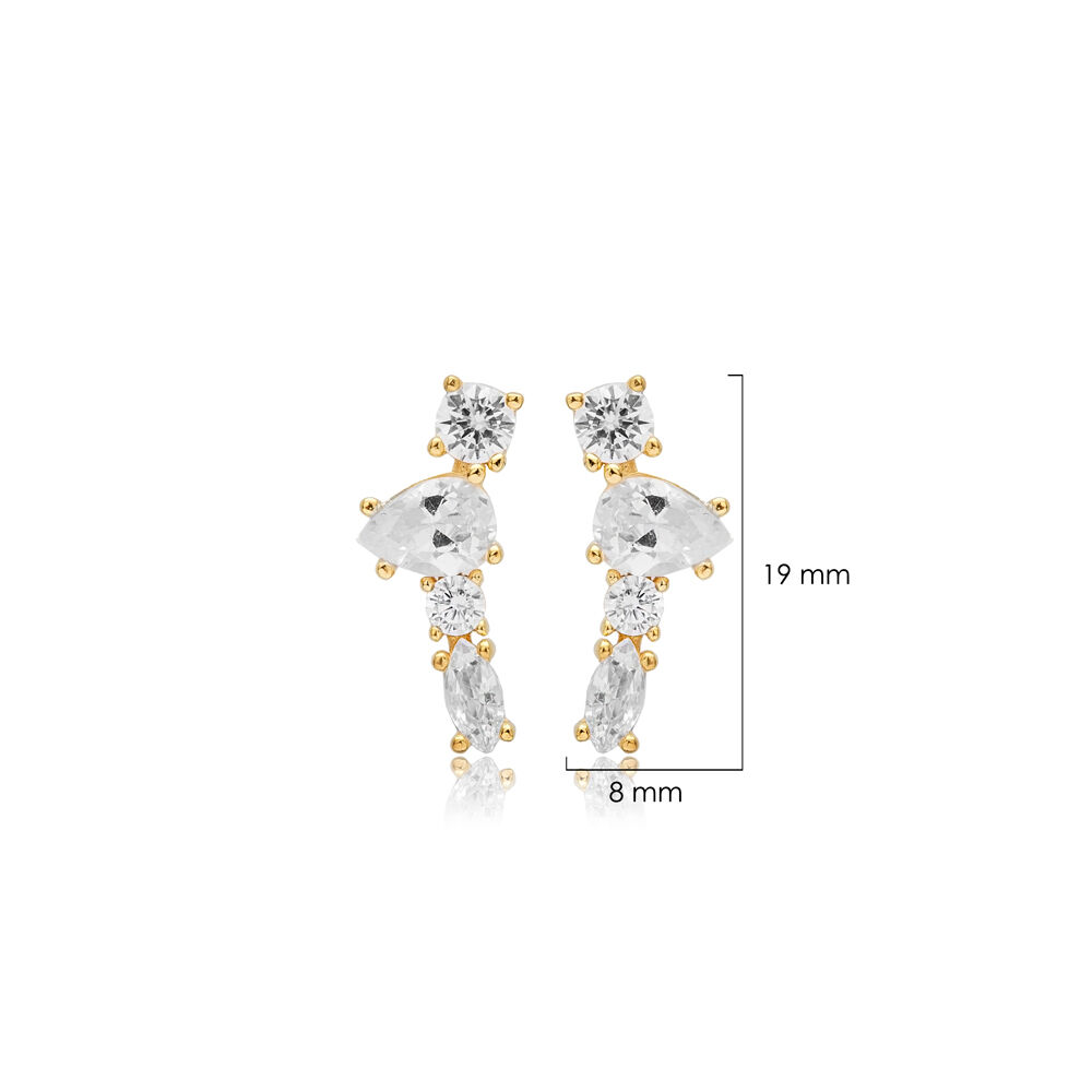 Drop Design CZ Stone 925 Stud Earrings