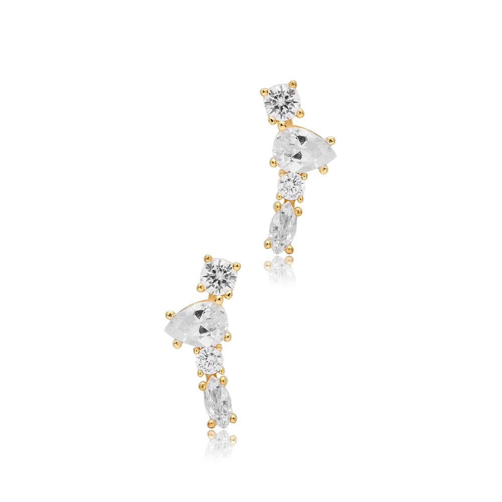 Drop Design CZ Stone 925 Stud Earrings