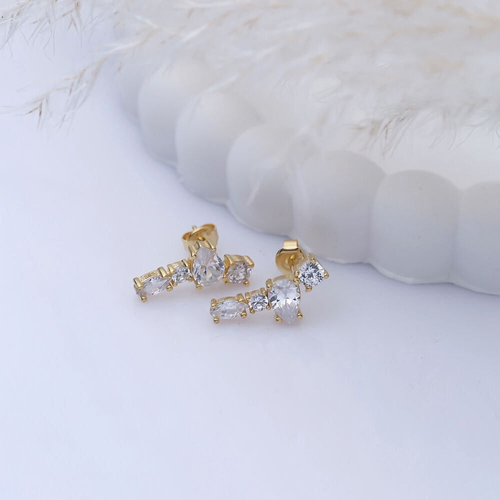 Drop Design CZ Stone 925 Stud Earrings