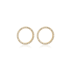 CZ Stone Hollow Circle Design Stud Earring