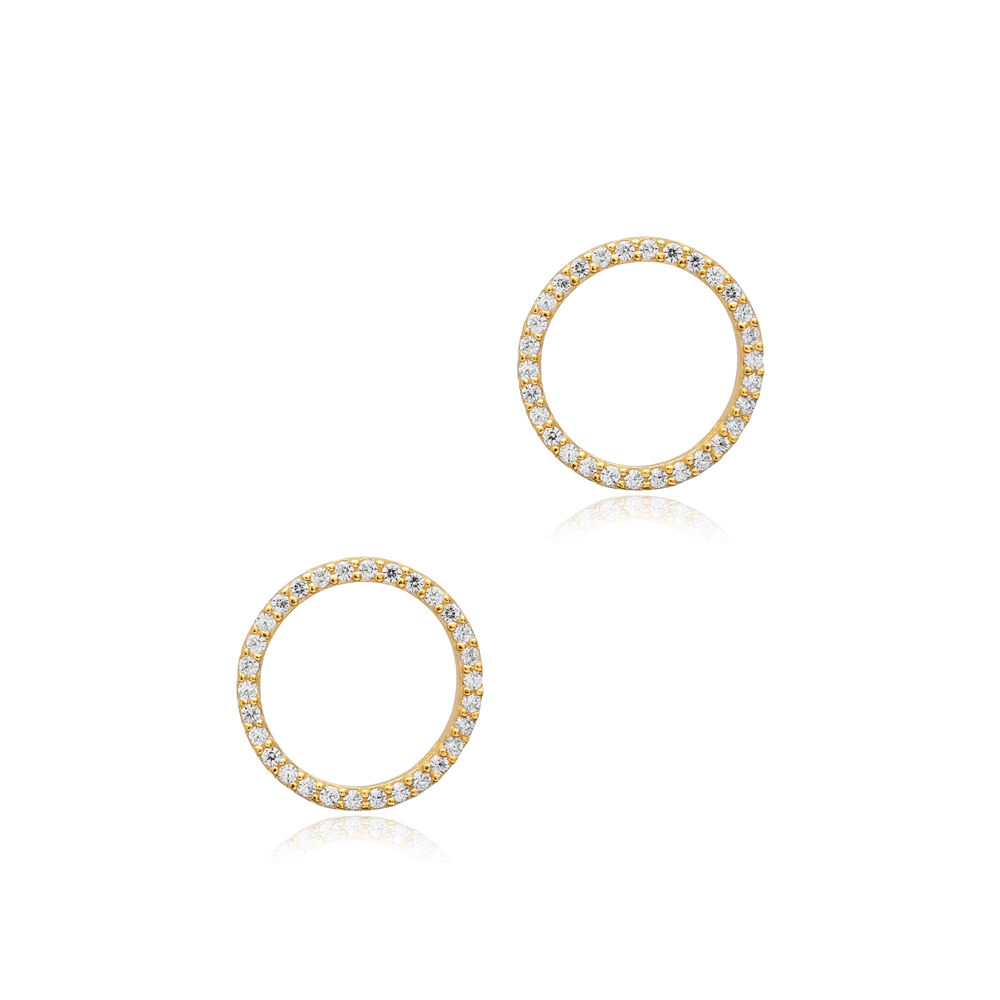 CZ Stone Hollow Circle Design Stud Earrings