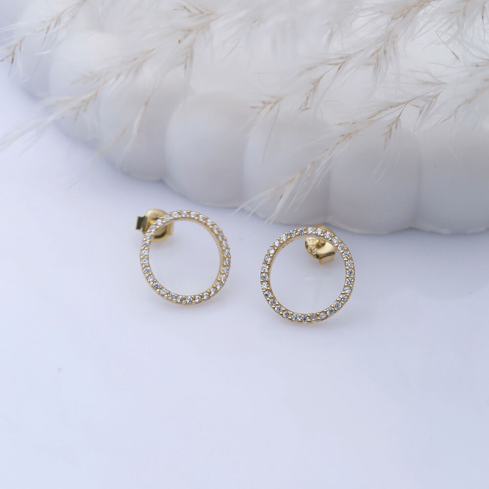 CZ Stone Hollow Circle Design Stud Earring