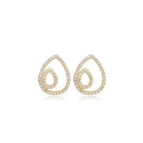 Intertwined Oval Shape CZ Stone Stud Earring