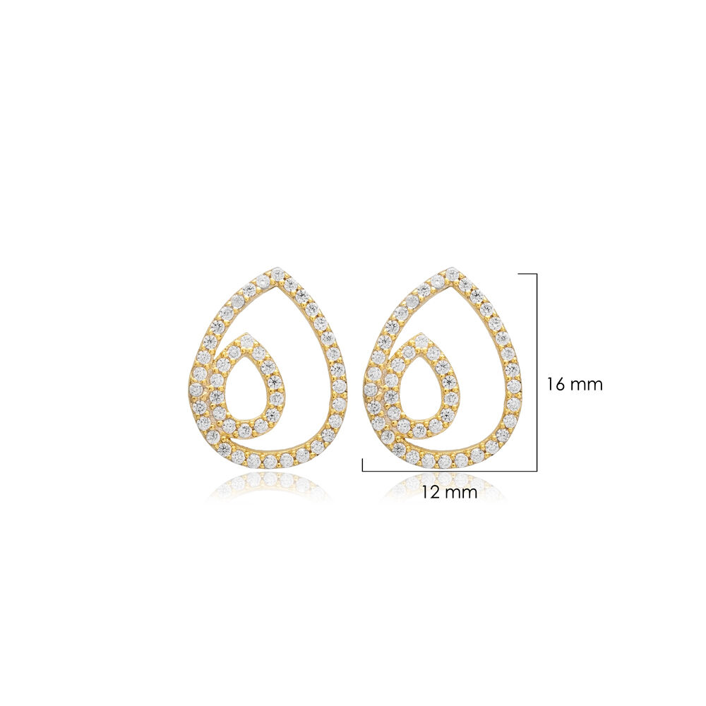 Intertwined Oval Design CZ Stud Earrings