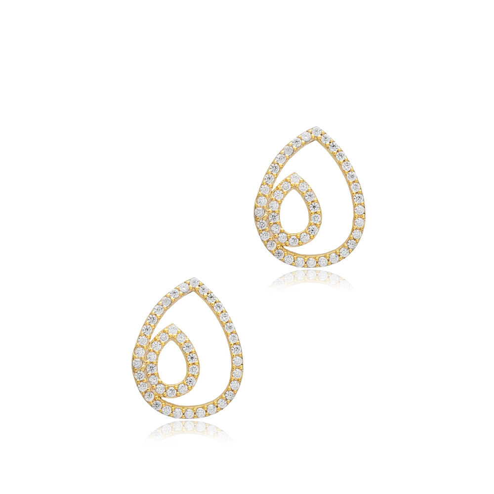 Intertwined Oval Shape CZ Stone Stud Earring