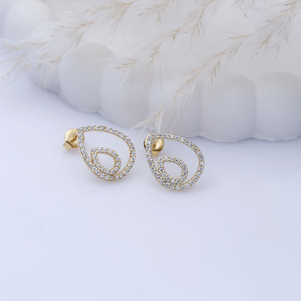 Intertwined Oval Shape CZ Stone Stud Earring