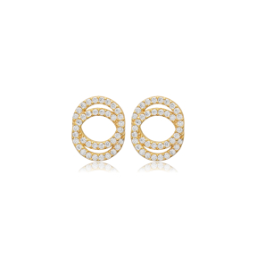 CZ Stone Minimal Design İntertwined Circle Stud Earring