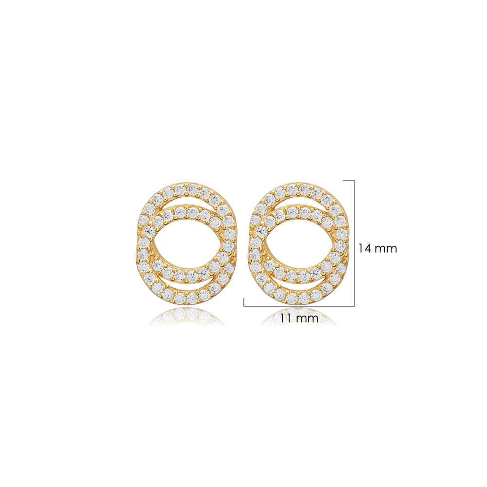 CZ Stone Intertwined Circle Stud Earrings