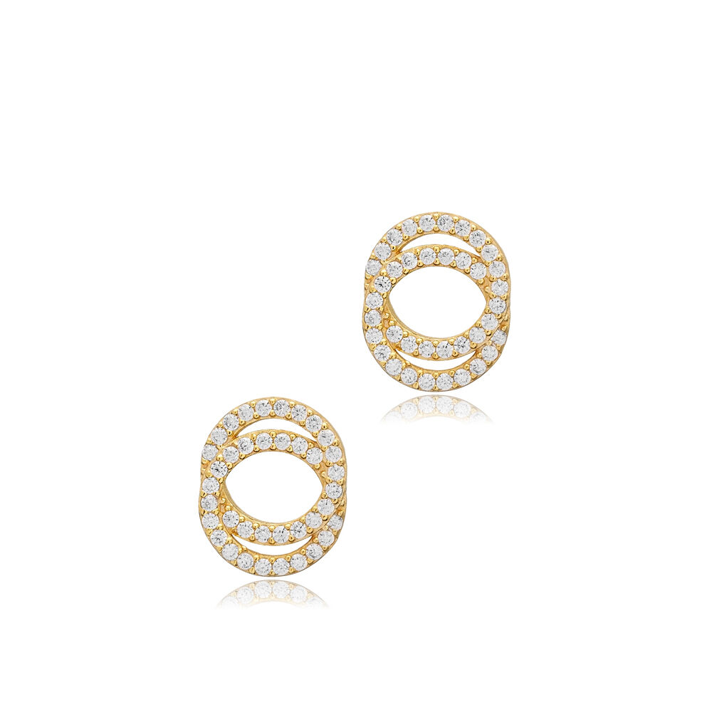 CZ Stone Intertwined Circle Stud Earrings