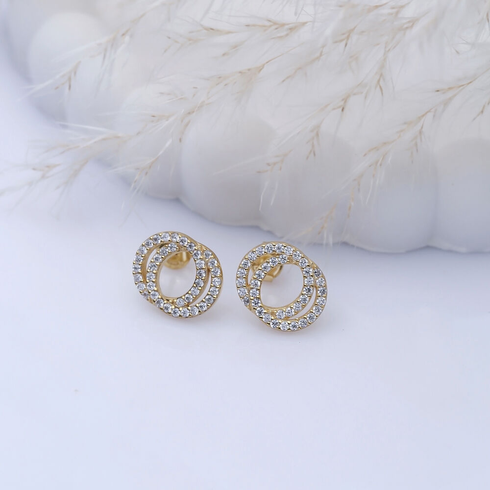 CZ Stone Minimal Design İntertwined Circle Stud Earring