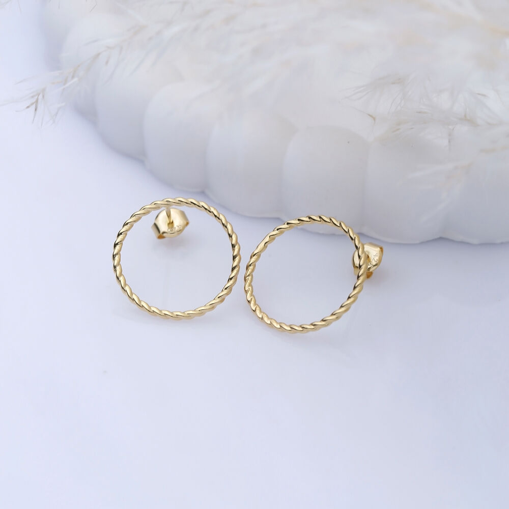 Auger Design Hollow Circle Stud Earring Jewelry