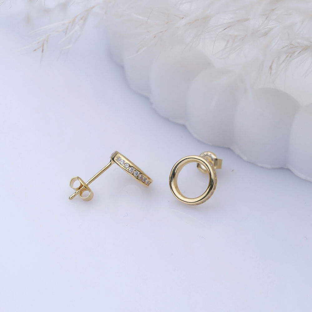 CZ Stone Circle Design Stud Earring Silver Jewelry