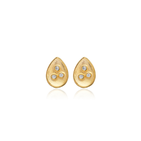 Pear Shape Stud Earring Turkish 925 Sterling Silver Jewelry