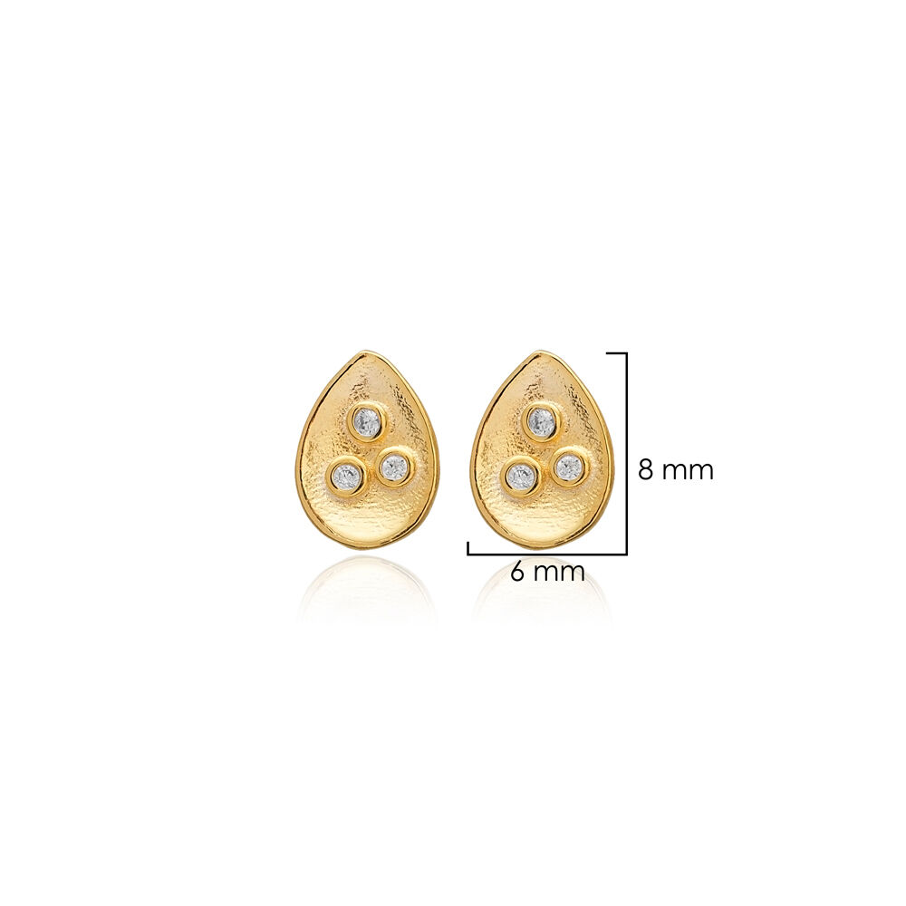 Pear Shape Stud Earring Turkish 925 Sterling Silver Jewelry