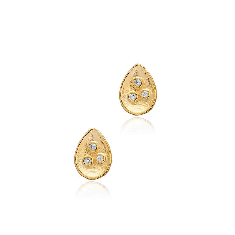 Pear Shape Stud Earring Turkish 925 Sterling Silver Jewelry