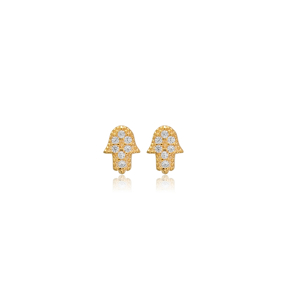 Hamsa Design Minimalist Stud Earrings Silver Jewelry