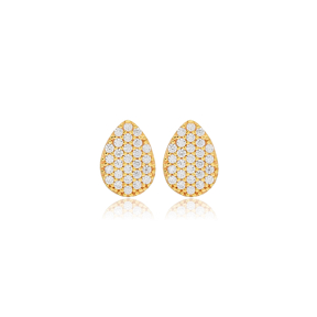 Pear Drop Design CZ Stone Silver Wholesale Stud Earrings