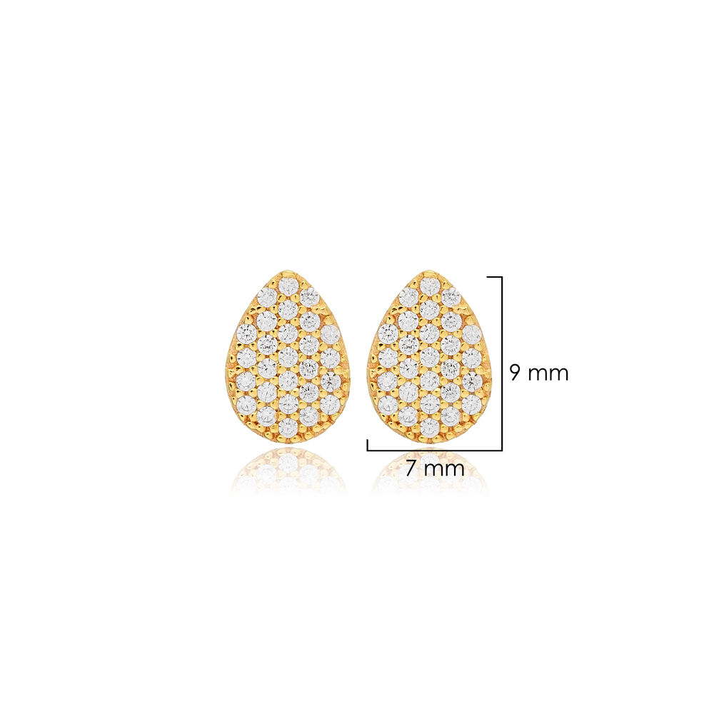 Pear Drop Design CZ Stone Silver Wholesale Stud Earrings