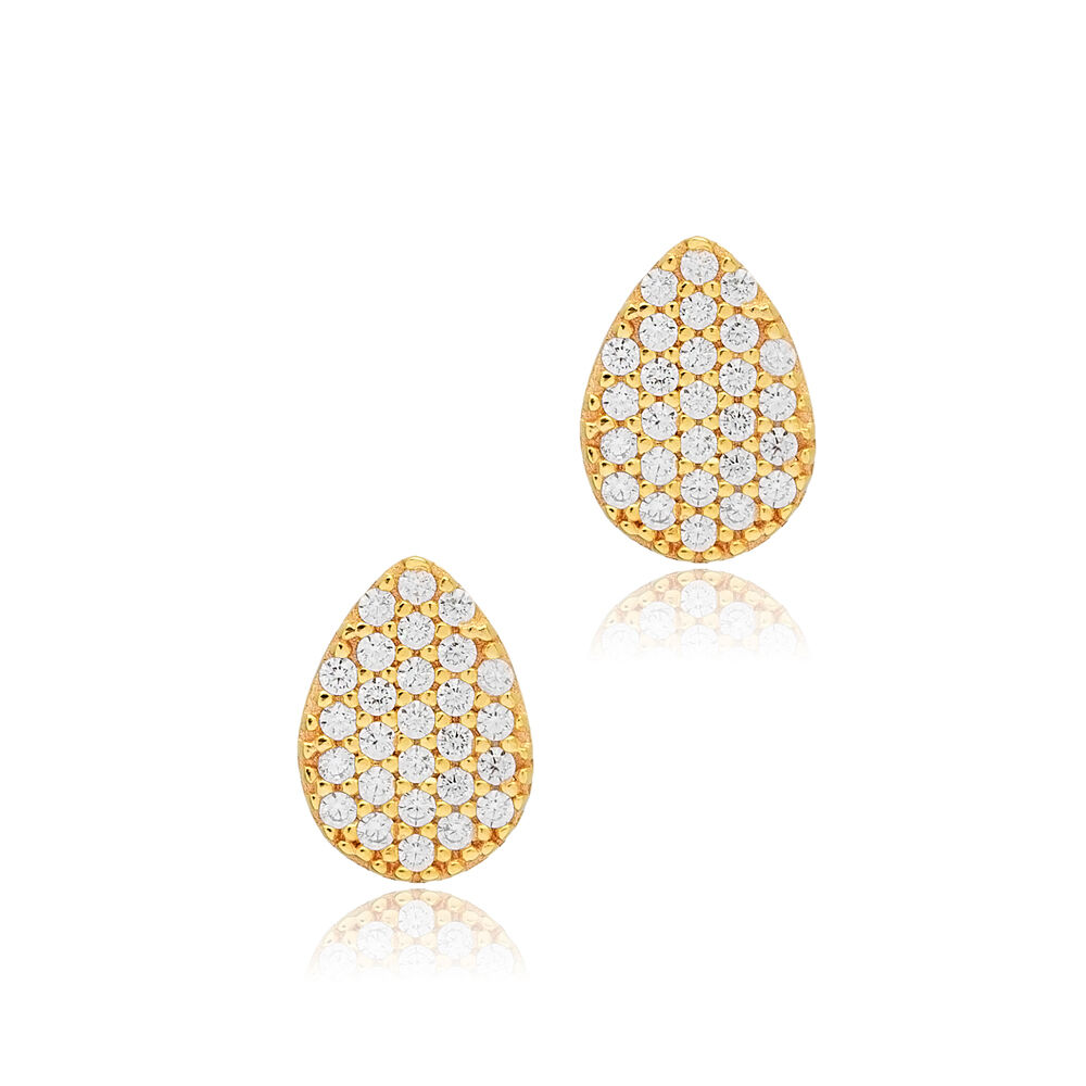 Pear Drop Design CZ Stone Silver Wholesale Stud Earrings