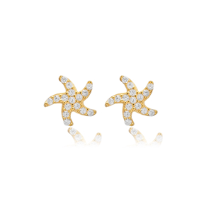 Starfish Design CZ Silver Turkish Wholesale Stud Earrings