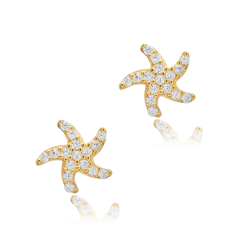 Starfish Design CZ Silver Stud Earrings