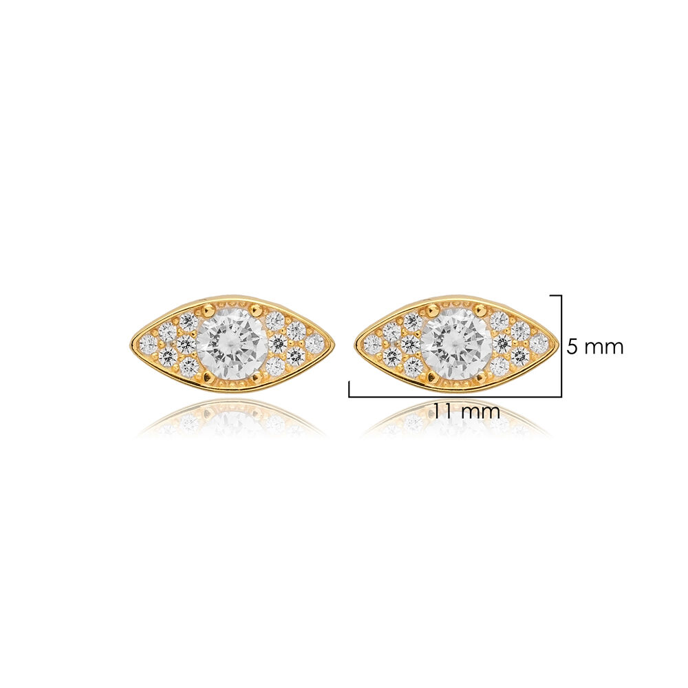 CZ Stone Evil Eye Design Stud Earrings