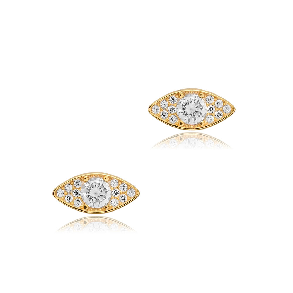 CZ Stone Evil Eye Design Stud Earrings