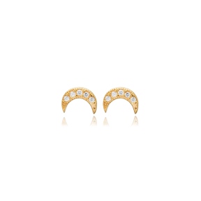 Moon Design CZ Silver Wholesale Turkish Stud Earrings Jewelry