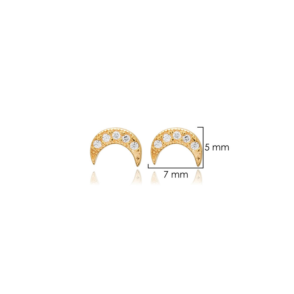 Moon Design CZ Silver Wholesale Turkish Stud Earrings Jewelry