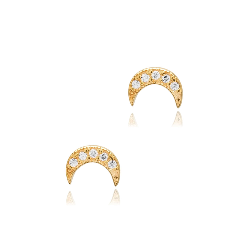 Moon Design CZ Silver Wholesale Turkish Stud Earrings Jewelry