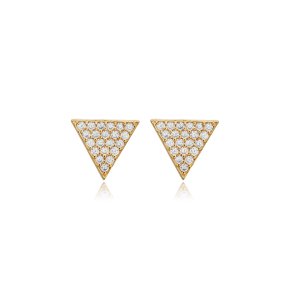 CZ Stone Triangle Silver Stud Earrings Wholesale Jewelry