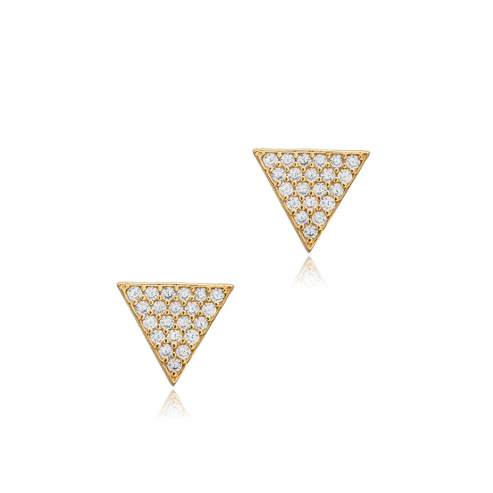 CZ Stone Triangle Silver Stud Earrings Wholesale Jewelry